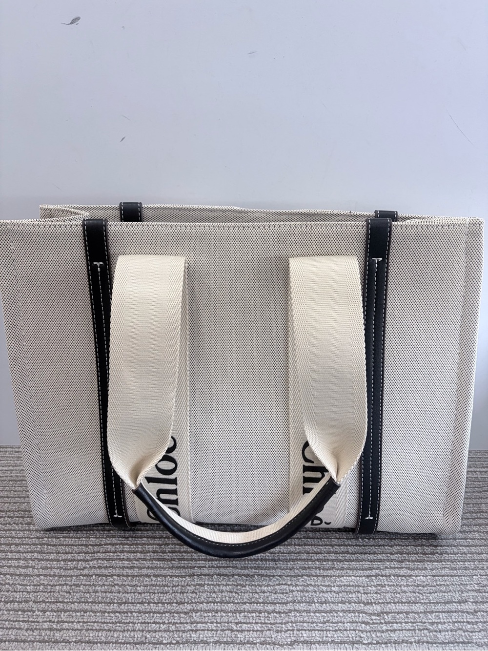 Chloe Canvas Tote Bag with Contrast Trim - Cream and Black